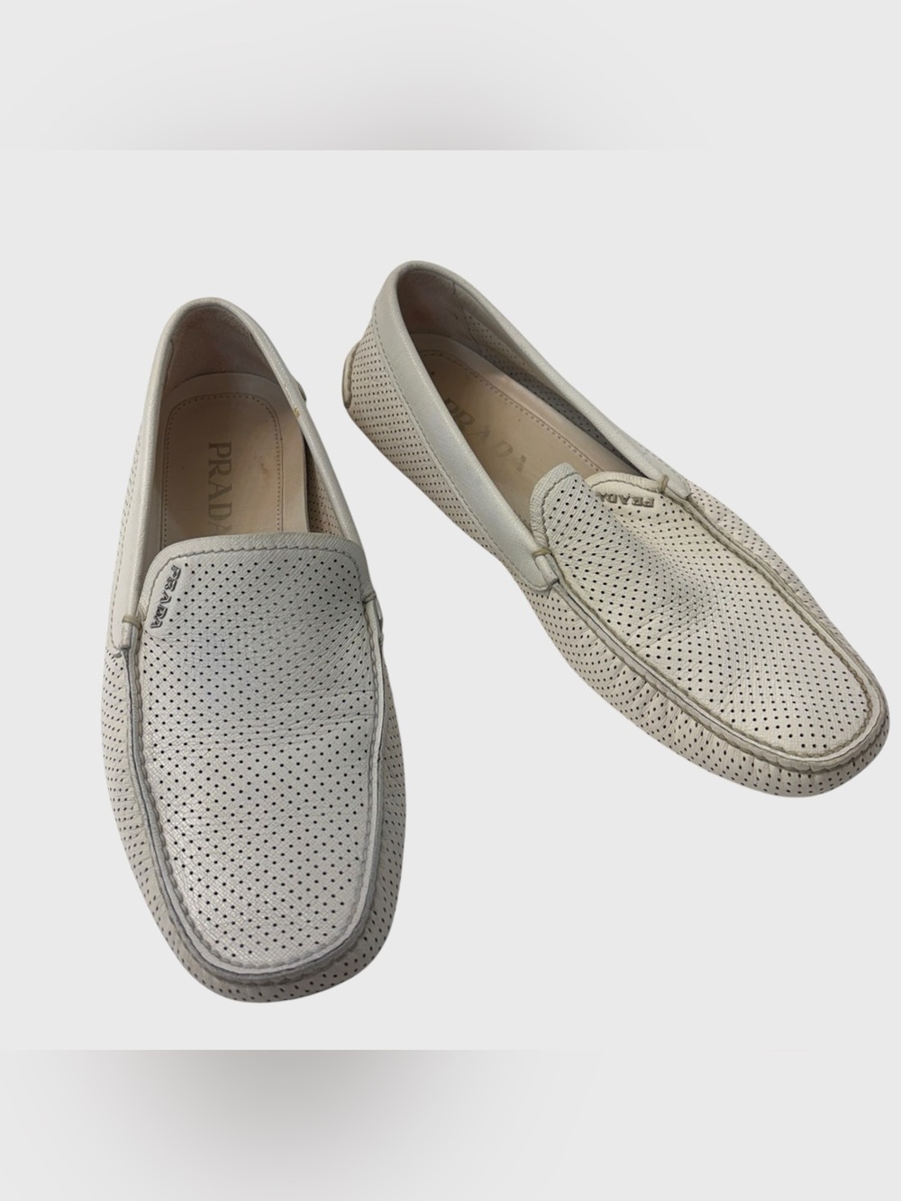 PRADA White Perforated Leather Driving Moccasins Prada Size 7 US Men’s Size 8
